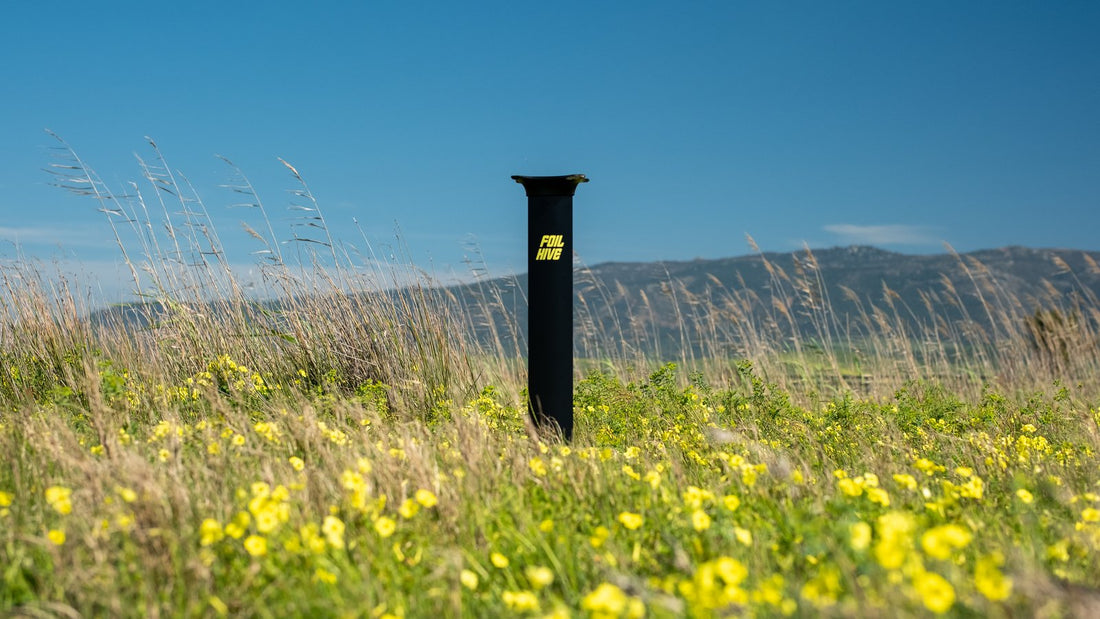FoilHive mast standing in a wildflower field, color photograph